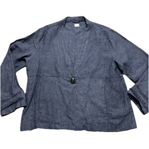 Poetry 100% Linen Jacket/Blouse Women's 12 Beautiful Blue One Button EUC